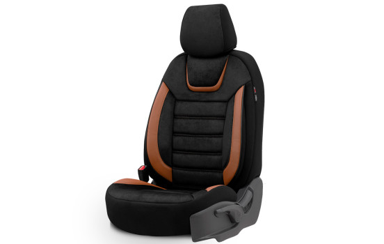 Universal Suede/Leather/Cloth Seat Cover Set 'Iconic' Black/Terracotta - 11-piece, Image 3