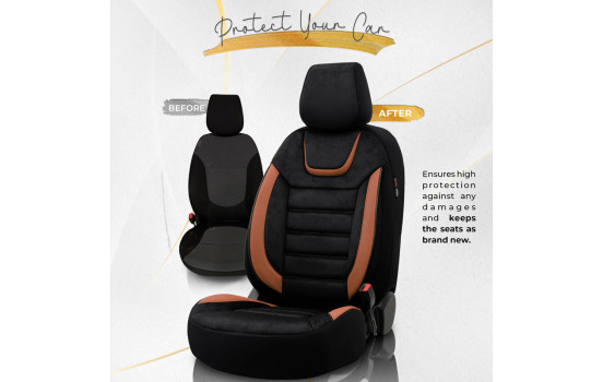 Universal Suede/Leather/Cloth Seat Cover Set 'Iconic' Black/Terracotta - 11-piece, Image 7