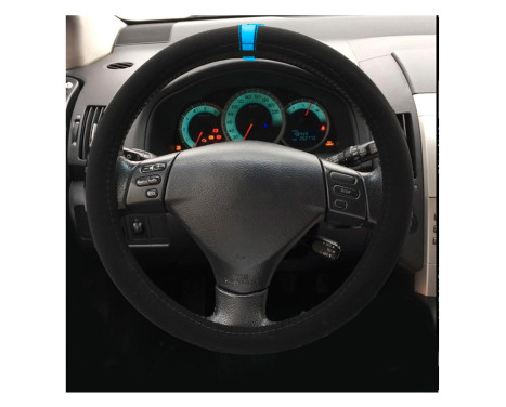 Simoni Racing Steering Wheel Cover Carrera Look - Black Microfiber + Blue Marking - 37-39cm, Image 2