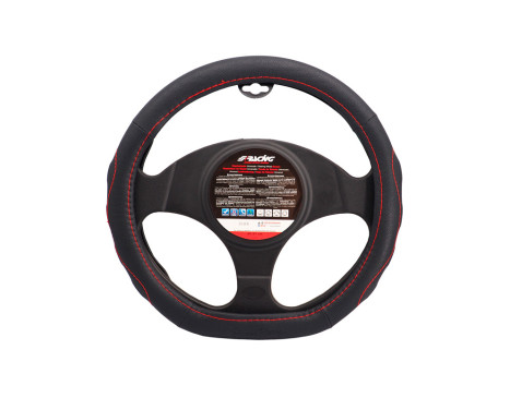 Simoni Racing Steering Wheel Cover D-Shape - Black Eco-Leather + Red Stitching - 35-37cm