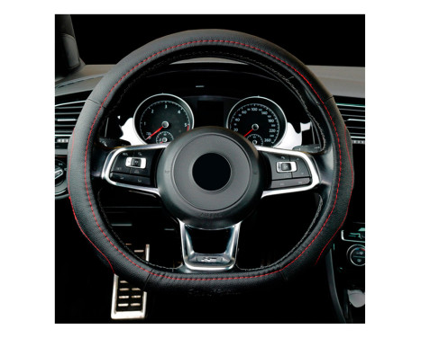 Simoni Racing Steering Wheel Cover D-Shape - Black Eco-Leather + Red Stitching - 35-37cm, Image 2
