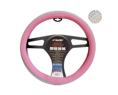 Simoni Racing Steering wheel cover Diamonds - 37-39cm - Pink Eco-Leather