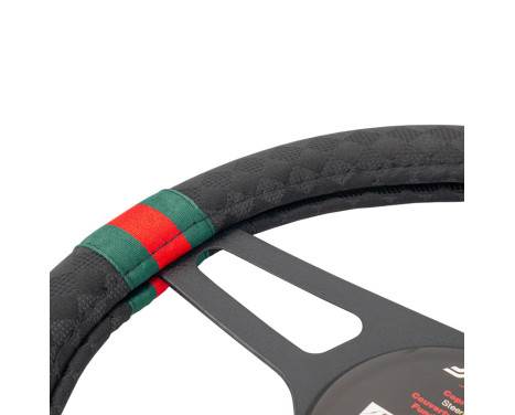 Simoni Racing Steering wheel cover G-Style- 37-39cm - Black/Red/Green Eco-Leather, Image 3