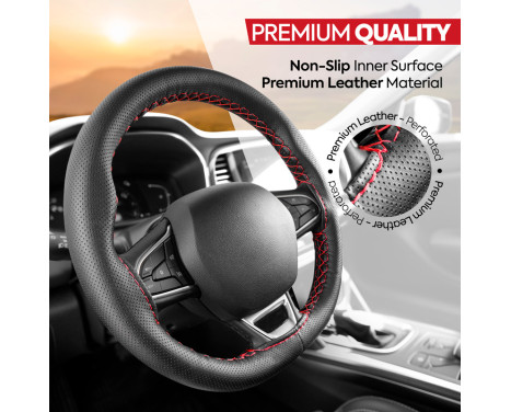 Universal steering wheel cover Classic - Black perforated PVC leather + Red stitching (lace closure), Image 6