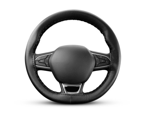 Universal steering wheel cover Classic - Black PVC leather + Black stitching (lace closure), Image 2