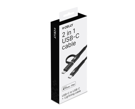 Celly 2 in 1 USB-C > USB-C + Lightning Cable