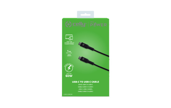 Celly Power Delivery Cable 60W USB-C > USB-C 1 meter