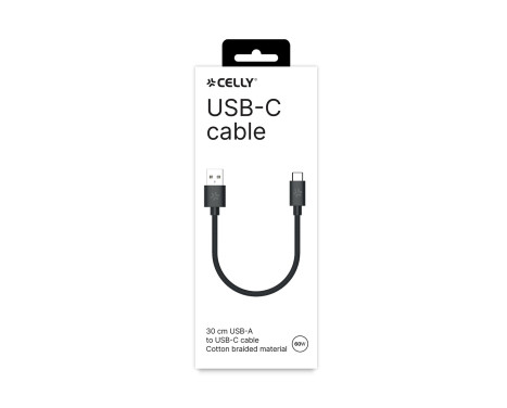 Celly USB-A > USB-C Cotton Braided Cable 30cm, Image 2