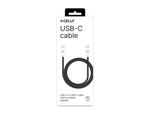 Celly USB-C > USB-C Cotton Braided Cable 1.5 meters Black, Image 2