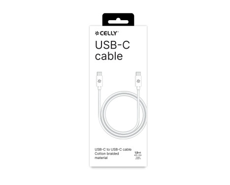 Celly USB-C > USB-C Cotton Braided Cable 1.5 meters White, Image 3