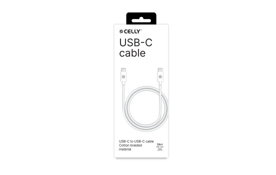 Celly USB-C > USB-C Cotton Braided Cable 1.5 meters White, Image 3