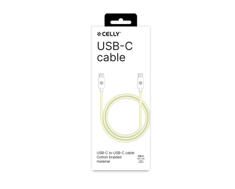 Celly USB-C > USB-C Cotton Braided Cable 1.5 meters Yellow