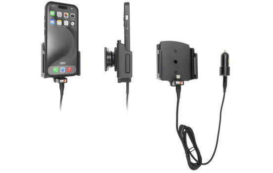 Apple iPhone 15 / 15 Pro, Active adjustable holder with 12V USB SIG plug 70-83mm