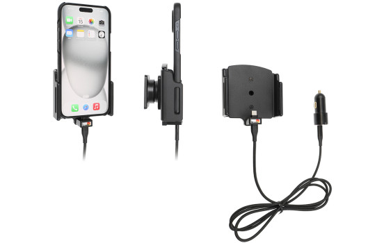 Apple iPhone 15 Plus / 15 Pro MAX , Active adjustable holder with 12V USB SIG-Plug 70-83mm