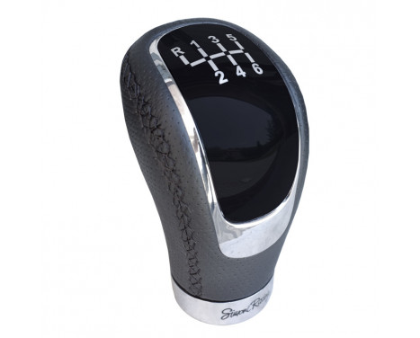 Simoni Racing Gear Shift Knob Skin - Aluminium/Black Leather + 3 Shift Patterns