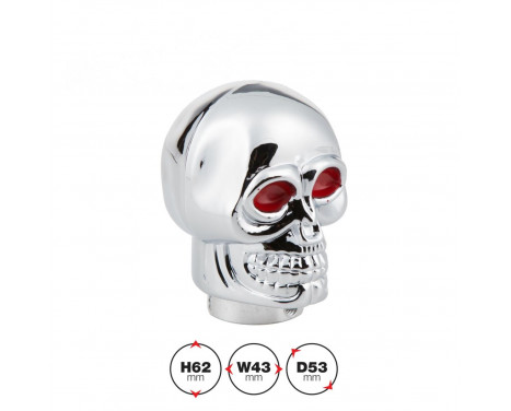 Simoni Racing Gear Shift Knob Skull - Chrome + Red Eyes, Image 2