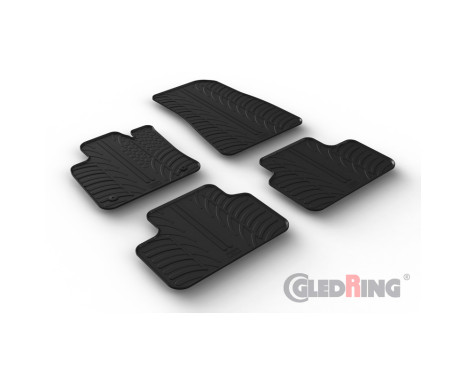 Rubber mats suitable for Volvo C40 Recharge 2021- (T-Design 4-piece + mounting clips)