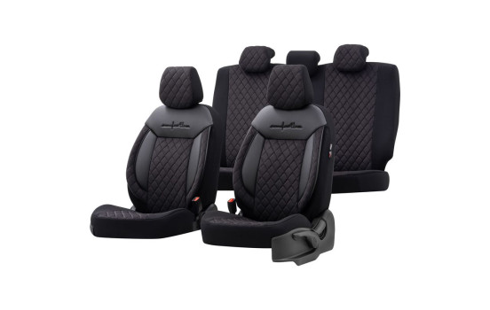 otoM Leather / Velor Seat cover set 'Comfortline VIP' - Black - 11-piece