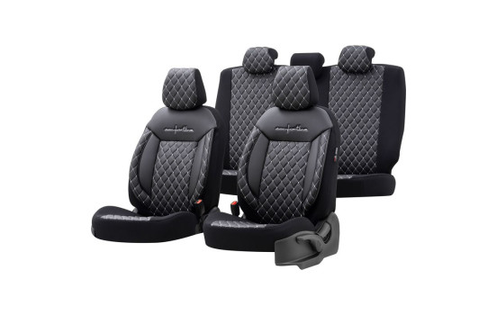 otoM Leather / Velor Seat cover set 'Comfortline VIP' - Black / Gray - 11-piece