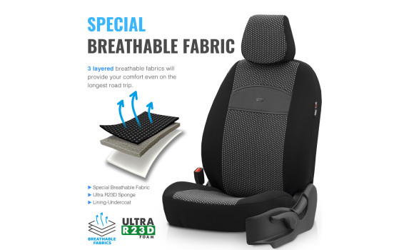 otoM Universal Fabric Seat Cover Set 'SelectedFit Smart' Black - 11-piece - suitable for Side-Air, Image 5