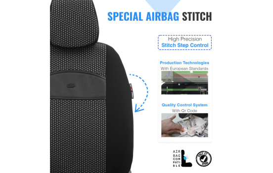 otoM Universal Fabric Seat Cover Set 'SelectedFit Smart' Black - 11-piece - suitable for Side-Air, Image 6