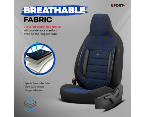 Universal Fabric CityBug Seat Cover Set Sport Plus Black/Blue - 9-piece, Image 9