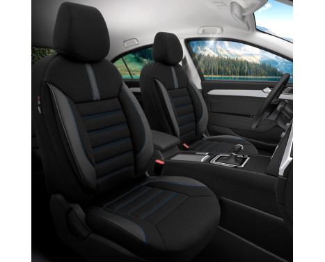 Universal Fabric/Leather Seat Cover Set 'Limited' Black + Blue stitching - 11-piece, Image 2