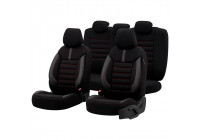 Universal Fabric/Leather Seat Cover Set 'Limited' Black + Red stitching - 11-piece