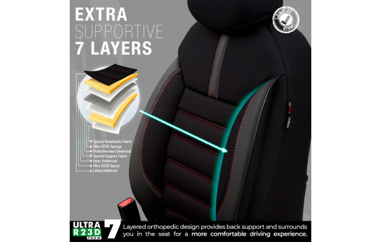 Universal Fabric/Leather Seat Cover Set 'Limited' Black + Red stitching - 11-piece, Image 6