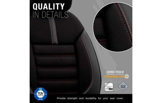 Universal Fabric/Leather Seat Cover Set 'Limited' Black + Red stitching - 11-piece, Image 8