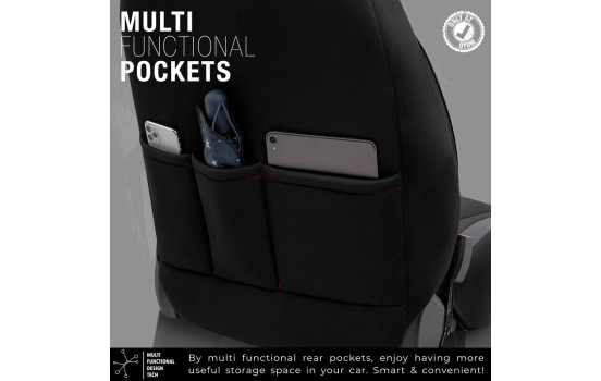 Universal Fabric/Leather Seat Cover Set 'Limited' Black + Red stitching - 11-piece, Image 9