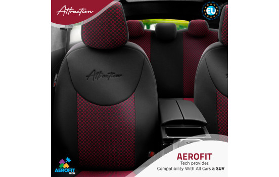Universal Fabric Seat Cover Set 'Attraction' Black/Burgundy Red - 11-Piece, Image 5