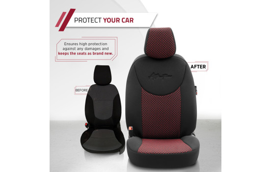 Universal Fabric Seat Cover Set 'Attraction' Black/Burgundy Red - 11-Piece, Image 8