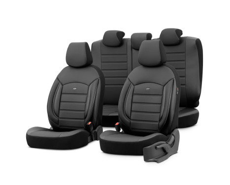 Universal Full Leather Seat Cover Set 'Inspire' Black - 11-piece - suitable for Side Airbags