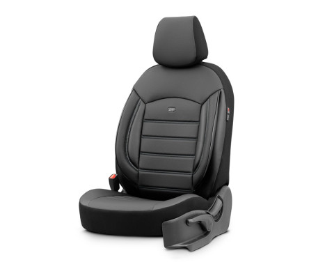 Universal Full Leather Seat Cover Set 'Inspire' Black - 11-piece - suitable for Side Airbags, Image 2