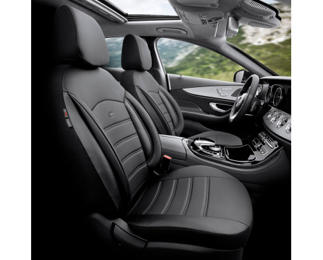 Universal Full Leather Seat Cover Set 'Inspire' Black - 11-piece - suitable for Side Airbags, Image 3