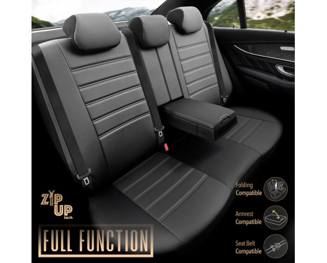 Universal Full Leather Seat Cover Set 'Inspire' Black - 11-piece - suitable for Side Airbags, Image 5