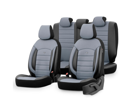 Universal Full Leather Seat Cover Set 'Inspire' Black/Grey - 11-piece