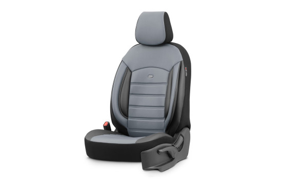 Universal Full Leather Seat Cover Set 'Inspire' Black/Grey - 11-piece, Image 2