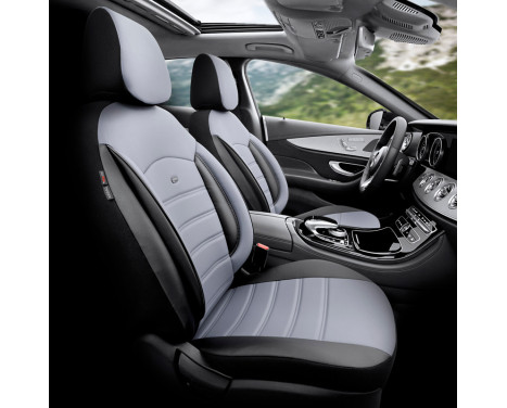 Universal Full Leather Seat Cover Set 'Inspire' Black/Grey - 11-piece, Image 3