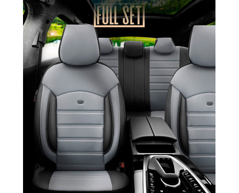 Universal Full Leather Seat Cover Set 'Inspire' Black/Grey - 11-piece, Image 4