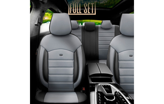 Universal Full Leather Seat Cover Set 'Inspire' Black/Grey - 11-piece, Image 4