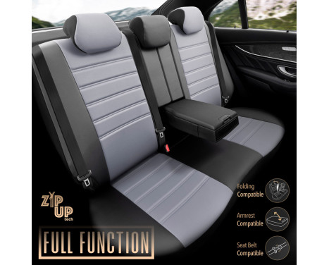 Universal Full Leather Seat Cover Set 'Inspire' Black/Grey - 11-piece, Image 5