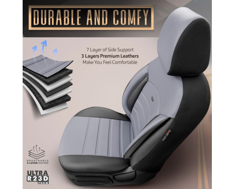 Universal Full Leather Seat Cover Set 'Inspire' Black/Grey - 11-piece, Image 7