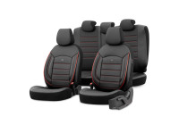 Universal Full Leather Seat Cover Set 'Inspire' Black + Red edge - 11-piece