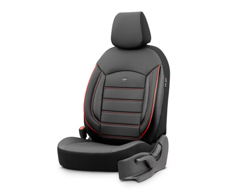 Universal Full Leather Seat Cover Set 'Inspire' Black + Red edge - 11-piece, Image 2