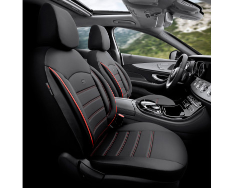 Universal Full Leather Seat Cover Set 'Inspire' Black + Red edge - 11-piece, Image 3