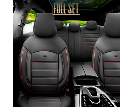 Universal Full Leather Seat Cover Set 'Inspire' Black + Red edge - 11-piece, Image 4