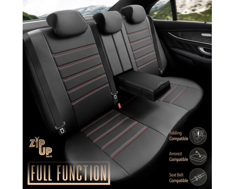 Universal Full Leather Seat Cover Set 'Inspire' Black + Red edge - 11-piece, Image 5