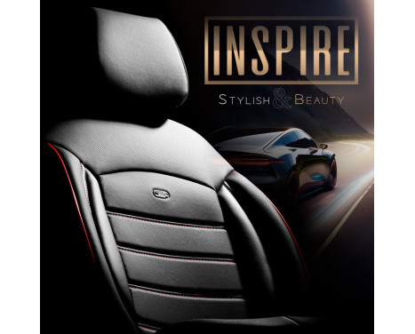 Universal Full Leather Seat Cover Set 'Inspire' Black + Red edge - 11-piece, Image 9